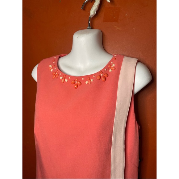 NWT Adrianna Papell Salmon Pink Center Trim Beaded Neck Dress - Picture 3 of 4
